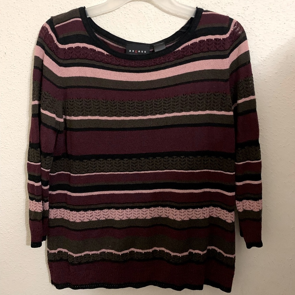Axcess stripped sweater, purple, brown, pink, in size large